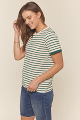 Deep Teal Striped Short Sleeve Top