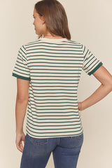 Deep Teal Striped Short Sleeve Top