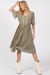 Olive Embroidered Midi Dress