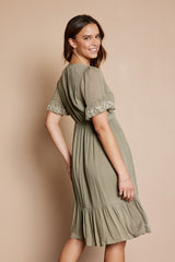 Olive Embroidered Midi Dress