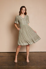 Olive Embroidered Midi Dress