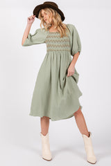 Light Olive Embroidered Maternity Midi Dress