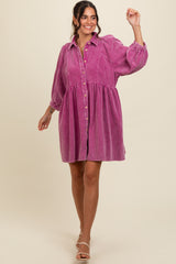 Magenta Corduroy Button Down Dress