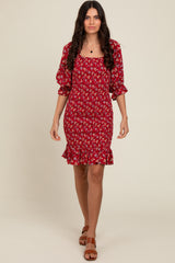 Red Floral Smocked Fitted Dress