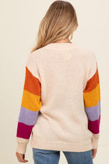 Cream Colorblock Sleeve Maternity Sweater