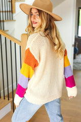 Cream Colorblock Sleeve Sweater