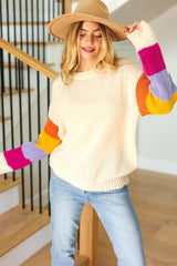 Cream Colorblock Sleeve Sweater