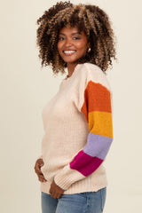 Cream Colorblock Sleeve Sweater