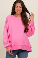 Pink Raw Hem Detail Maternity Pullover Top