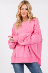 Pink Raw Hem Detail Pullover Top