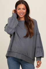 Charcoal Raw Hem Detail Maternity Pullover Top