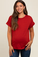 Rust Cuff Sleeve Maternity Top