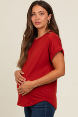 Rust Cuff Sleeve Maternity Top