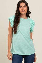 Mint Double Ruffle Sleeve Maternity Top