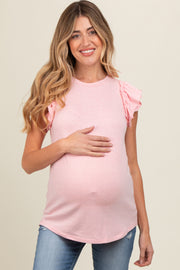 Peach Double Ruffle Sleeve Maternity Top