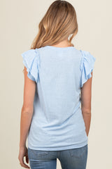 Light Blue Double Ruffle Sleeve Maternity Top