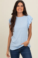 Light Blue Double Ruffle Sleeve Maternity Top