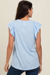 Light Blue Double Ruffle Sleeve Top