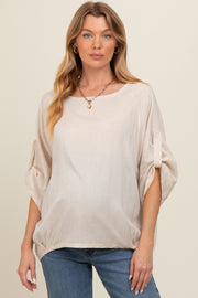 Cream Rolled Cuff Short Sleeve Maternity Top