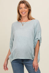 Light Blue Rolled Cuff Short Sleeve Maternity Top