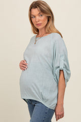 Light Blue Rolled Cuff Short Sleeve Maternity Top