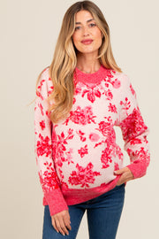 Pink Floral Crew Neck Maternity Sweater