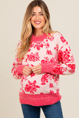 Pink Floral Crew Neck Maternity Sweater