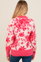 Pink Floral Crew Neck Maternity Sweater