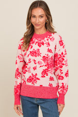 Pink Floral Crew Neck Sweater