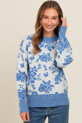 Blue Floral Crew Neck Sweater