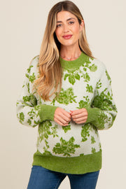 Green Floral Crew Neck Maternity Sweater