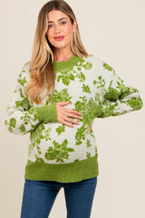 Green Floral Crew Neck Maternity Sweater