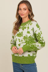 Green Floral Crew Neck Maternity Sweater