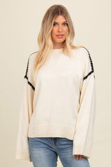 Cream Contrast Stitch Sweater