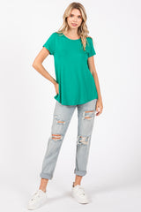 Green Basic Short Sleeve Top