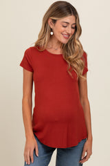 Rust Basic Short Sleeve Maternity Top