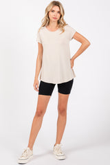 Beige Basic Short Sleeve Top