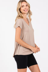 Mocha Basic V-Neck Short Sleeve Top