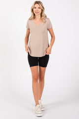 Mocha Basic V-Neck Short Sleeve Top