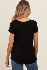 Black Basic V-Neck Short Sleeve Maternity Top