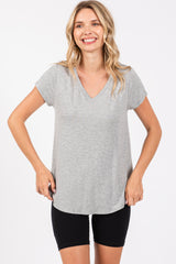 Heather Grey Basic V-Neck Short Sleeve Maternity Top