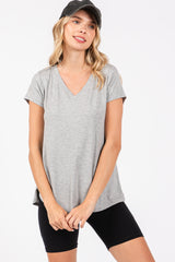 Heather Grey Basic V-Neck Short Sleeve Top