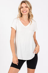 Ivory Basic V-Neck Short Sleeve Top