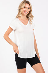 Ivory Basic V-Neck Short Sleeve Top