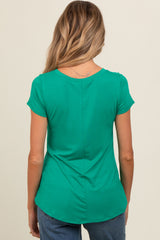 Green Basic V-Neck Short Sleeve Maternity Top