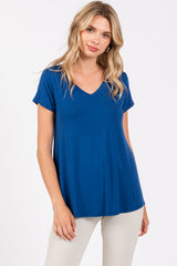 Royal Blue Basic V-Neck Short Sleeve Top