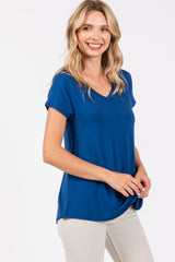 Royal Blue Basic V-Neck Short Sleeve Top