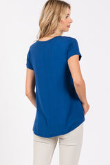 Royal Blue Basic V-Neck Short Sleeve Top