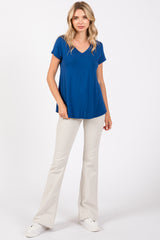 Royal Blue Basic V-Neck Short Sleeve Top