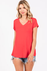 Red Basic V-Neck Short Sleeve Maternity Top